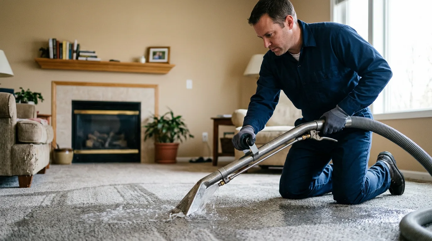 Water damage restoration technician working near Portland, IN
